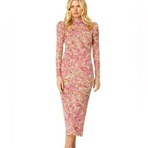 MISA Los Angeles Viviene Paisley Mesh Dress, Size XS, Pink/Green, NWT